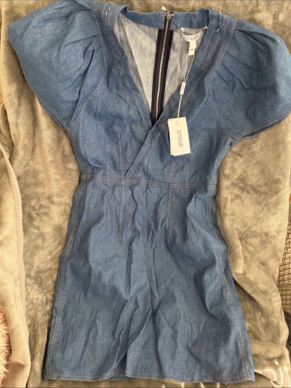 Denim Short Sleeve Dress in Medium Blue Derek lam